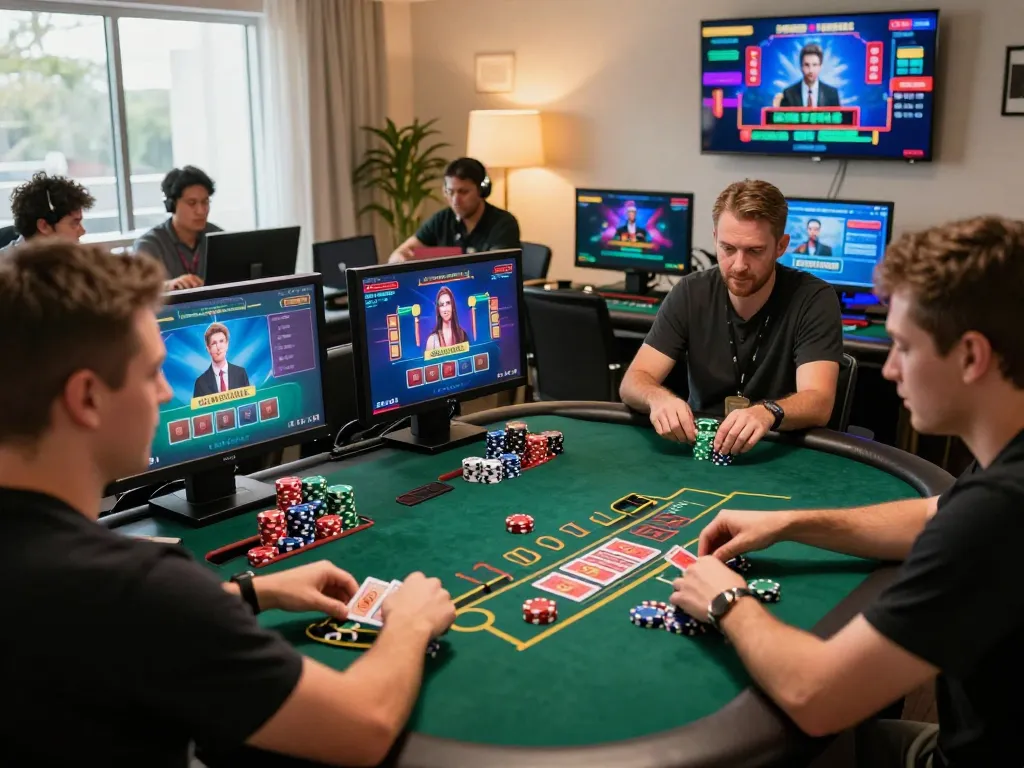 Players strategizing in an online blackjack game while enjoying gaming at https://tr88.bio/ with lively atmosphere and exciting moments.