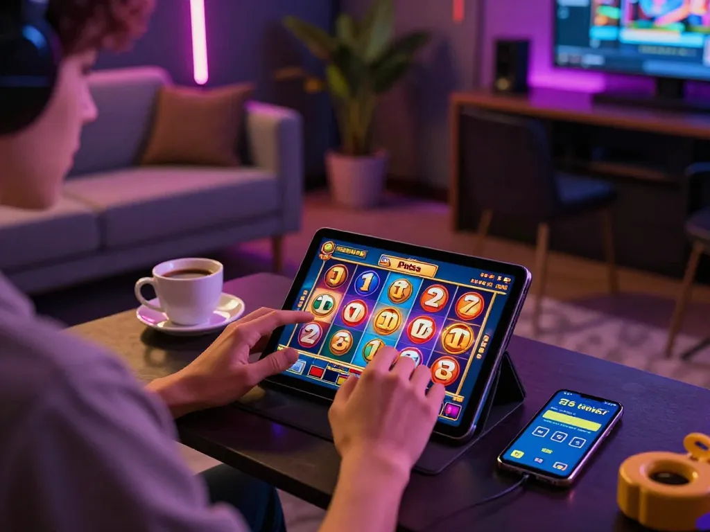 Experience thrilling slot pulsa gaming on a tablet with vibrant graphics and engaging gameplay.