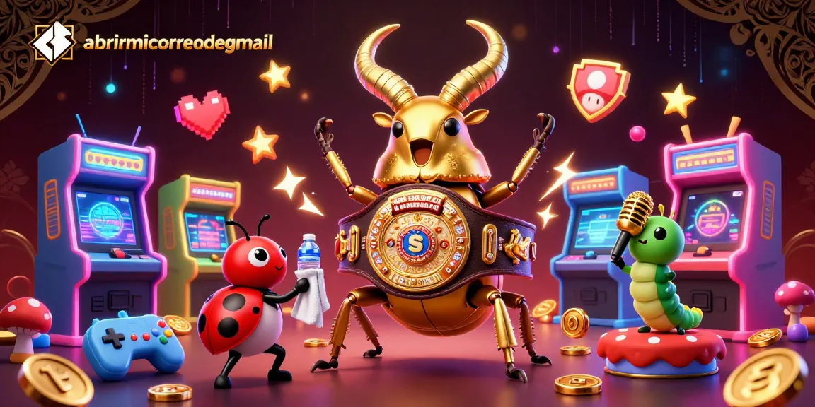 Engage with abrirmicorreodegmail in a vibrant casino scene featuring a golden stag beetle boxing championship illustration.