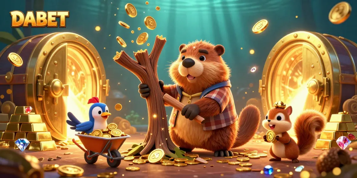 DABET transforms your gaming experience with vibrant visuals depicting winning moments in a golden treasure scene.