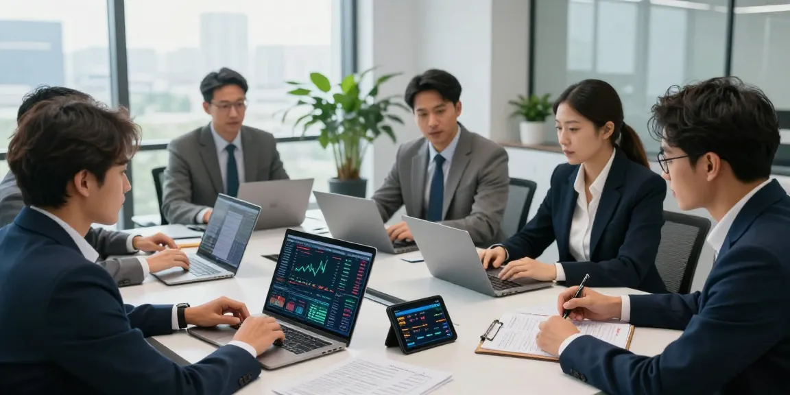 Team analyzing financial crime intelligence data in a modern office, showcasing collaboration and strategy development.