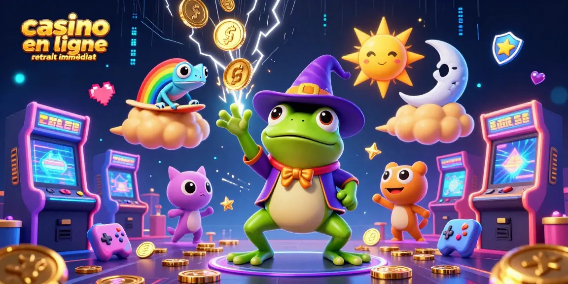 Profitez du casino en ligne retrait immédiat avec des personnages animés et des éléments de jeu colorés.