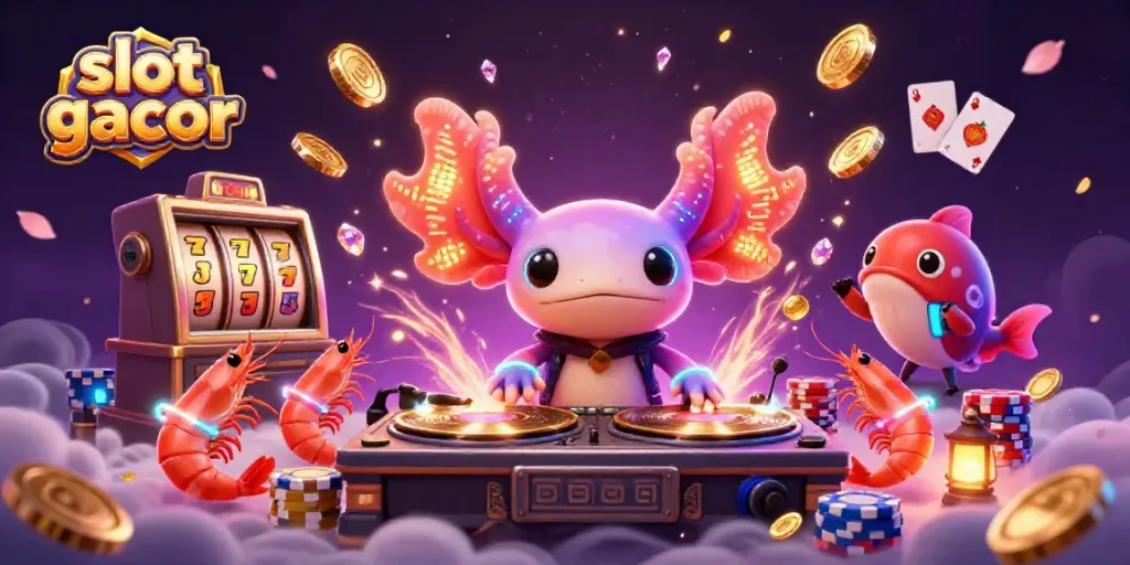 Experience the excitement of slot gacor with vibrant characters and gambling elements in an underwater scene.