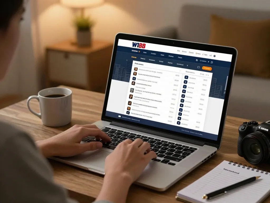 Engaging with W188 live sports betting on a laptop showcasing dynamic betting options.