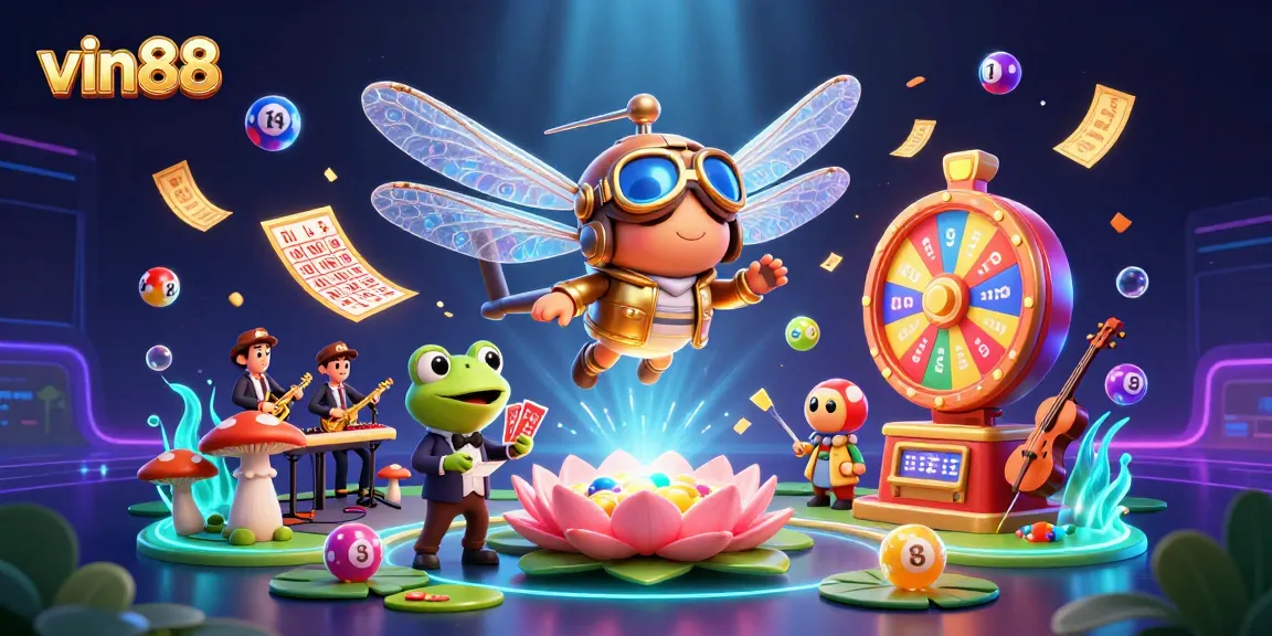 Experience thrilling gameplay at vin88 with frog croupier and cartoon characters in vibrant casino scene.