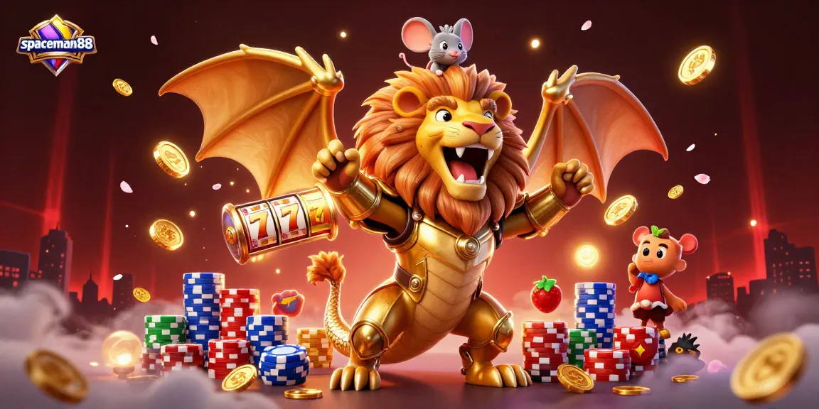 Experience the excitement of spaceman88 with thrilling slot reels and a golden chimera in action.