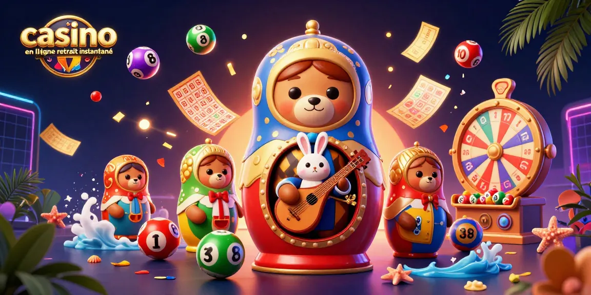 Découvrez le casino en ligne retrait instantané avec des ours Matryoshka et des éléments de jeu colorés.